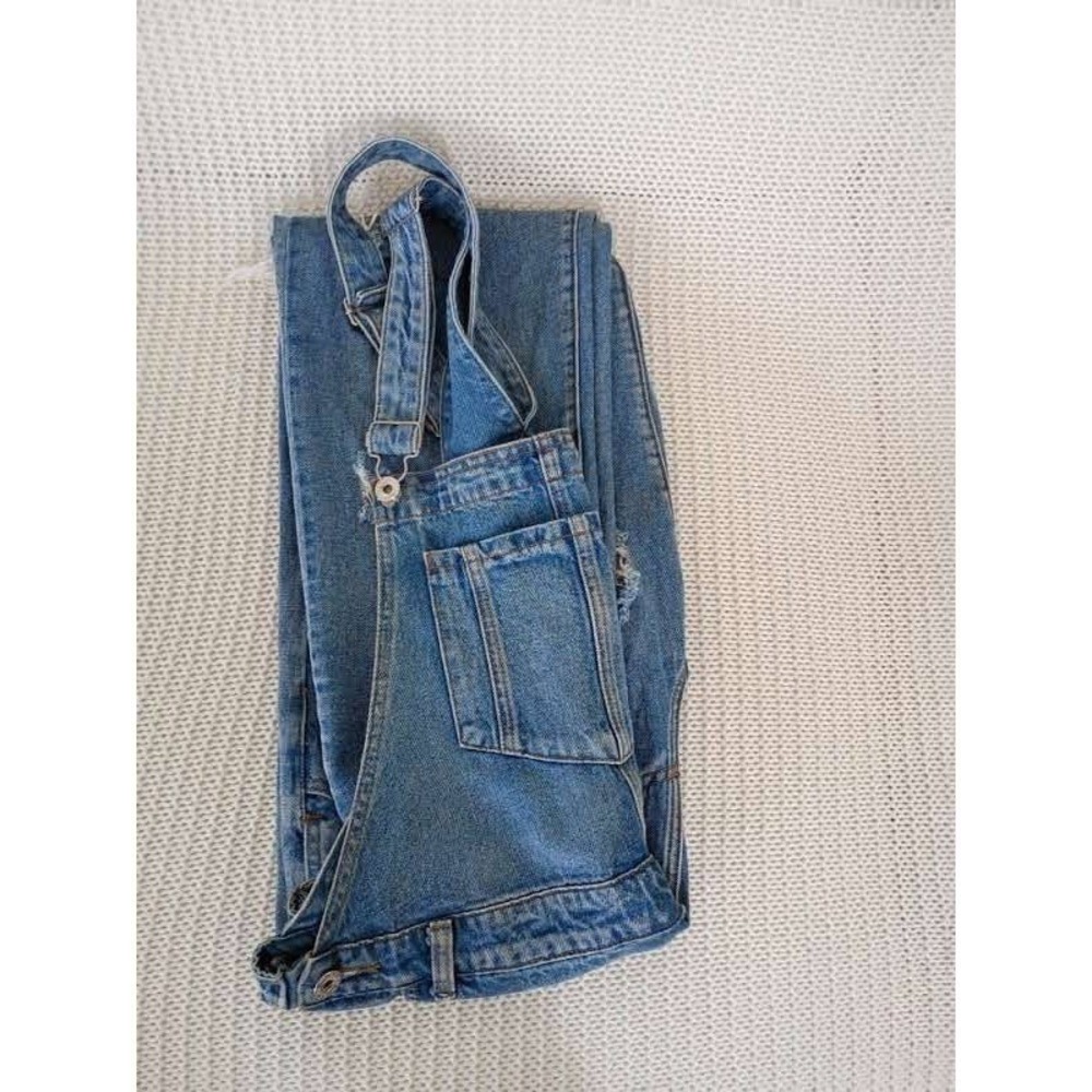 Honey Punch Blue Distressed Denim Overalls L Ripped Straight Leg Y2K Vintage Sty - Picture 10 of 12